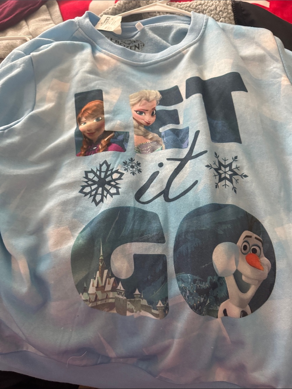 Disney Light Blue 'Let It Go' Frozen Sweatshirt with Elsa, Anna & Olaf